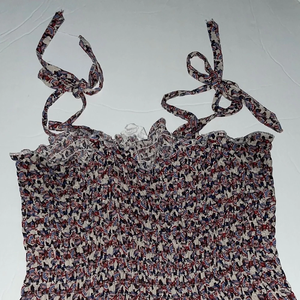 THML Navy, White & Rust Floral Smocked Tie-Shoulder Maxi Dress - Picture 3 of 8